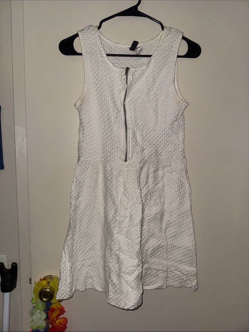 White Textured Sleeveless Zip-Front Dress